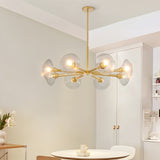 Modern Gold 8-Light Sputnik Chandelier with Clear Glass Shades, Mid-Century Hanging Pendant Light W1340P233173