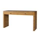 TREXM Curved Table with Storage, Wooden Entryway Table with 2 Drawers, Farmhouse Rustic N715P244723D
