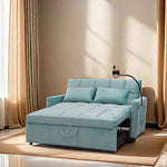 ZUN 3 in 1 Convertible Sleeper Sofa Bed, Modern Peacock Blue Velvet Fabric Futon Sofa Couch Pullout Bed, W1183P163124