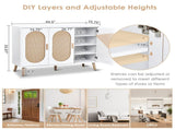 3-door standing cabinet with tall oval rattan top, made of particleboard and plastic rattan, 87304240