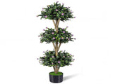 51" Artificial Boxwood Topiary Tree with 59 Flowers, Realistic Faux Evergreen Plant - Purple 34343243