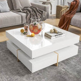 ON-TREND Modern High Gloss Coffee Table with 4 Drawers, Multi-Storage Square Cocktail Tea Table with WF314582AAK