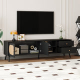 70" TV Stand for TVs up to 80 Inches, Mid Century Modern Entertainment Center with Rattan Doors, 2 N710P295759B