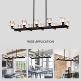 Chandelier for Dining Room, 10-Light Black Farmhouse Linear Pendant Light Fixture, Modern Crystal W1592P232178