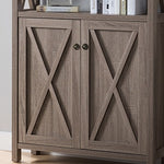 ZUN Antique Wooden Crosshatch Display Cabinet, Home Storage Cabinet Two Shelves, Two Door- Dark Taupe B107130843