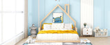 Full Size Wood Floor Bed with House-shaped Headboard, Natural WF304146AAN