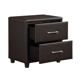 Contemporary Design 1pc Bedroom Furniture Two Drawers Nightstand Silver Tone Bar Pulls Faux Leather B011P183623