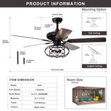 ZUN Low Profile Ceiling Fan with Lights,Blade Dark Wood 52-inch Ceiling Fan W1592P154143