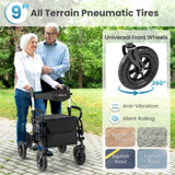 New 2-in-1 Foldable Rollator Walker with 9 Inch Pneumatic Tires -Black 44160784