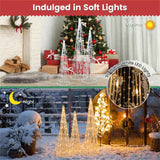 3-Piece Pre-Lit Christmas Cone Trees - 90 Warm White LEDsStar Beaded Strings, Waterproof, 04796158