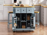 53inch Large Kitchen Island with Drop Leaf,Power Outlet,Door Internal Storage Rack,Rolling Kitchen 72878158