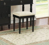 Bedroom Vanity Set w Stool Open Up Mirror Storage Space Drawers Rubber wood Ring Pull Handles Black B011113339