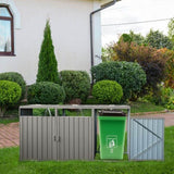 Garbage Bin Shed Stores 3 Trash Cans Metal Outdoor Bin Shed for Garbage Storage,Stainless Galvanized W540133641