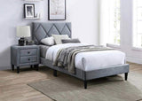 Twin Size Bed w Adjustable Headboard 1pc Bedframe, Grey Velvet Upholstered Youth Bedroom Furniture B011P190162
