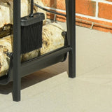 Firewood Rack with Fireplace Tools, Indoor Outdoor Firewood Holder, Flat Bottom with 2 Tiers for W2225142617