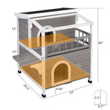 ZUN Wooden Cat house 2-Story Indoor Outdoor Luxurious Cat Shelter House with Transparent Canopy, Large 60901308