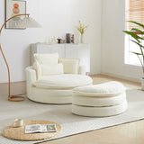 52'Swivel Accent Barrel Modern Beige Sofa Lounge Club Big Round Chair with Storage Ottoman chenille W834P150047