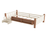 Twin Size Floor Bed with Storage Bookcases, Solid Wood Kids Floor Bed with Cute Stairs and W1580P390214