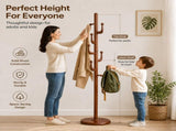 Freestanding Wooden Coat Rack, Vintage Natural Birch Wood Coat Tree with Hooks, Sturdy Hall Tree for 73729252