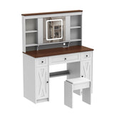 ZUN Farmhouse Vanity Desk with Sliding Mirror,Lights and Charging Station,Makeup Table Desk with W760P206129