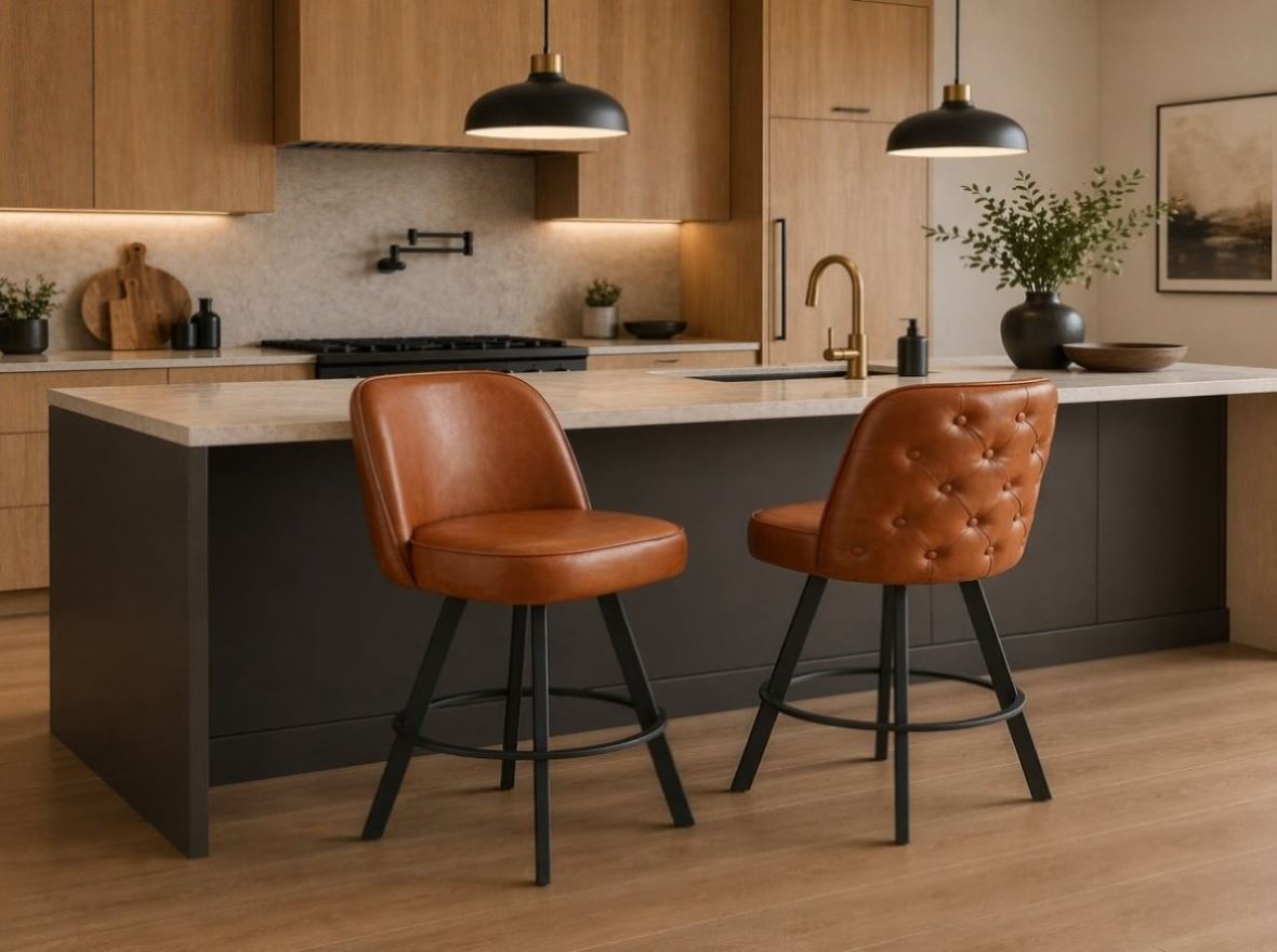 Set of 2 Commercial Grade Swivel Button-Tufted Back Bar Stools with Me ...