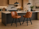 Set of 2 Commercial Grade Swivel Button-Tufted Back Bar Stools with Metal Frame Counter Height W5232P423682