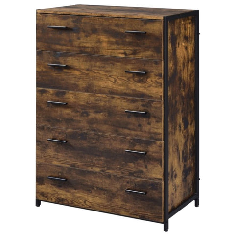 ZUN Rustic Oak and Black Chest with 5-Drawer B062P189229
