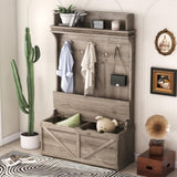 ZUN Hall Tree with Storage Bench, Entryway Bench with Drawer and 5 Hooks, Coat Rack with Display Shelf 14340946