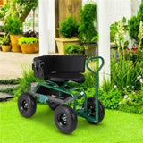 Garden Cart Height Adjustable Scooter with Swivel Seat & Tool Storage Green 37300968
