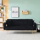 The straight-row Black corduroy sofa with throw pillows, featuring a minimalist style, is suitable W1658P251987