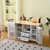 Mobile Kitchen Island Storage Trolley Cart on Wheels with Dropleaf Top, Towel/Spice Rack,2 Drawers, W1157P308196