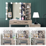 ZUN FCH Particleboard Triamine Veneer 5 Pumps 2 Shelves Mirror Cabinet Three Dimming Light Bulb Dressing 07865851