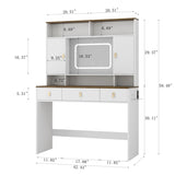 ZUN Farmhouse Dressing Table Makeup Table, 43" Wide Dressing Table with Lighted Mirror and Makeup 49313752