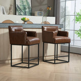 ZUN House Hold Counter Height Bar Stools Set of 2, Modern Square Bar Stool with Back, Black Metal W1588P191204