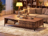 47 Inch Mid-Century Coffee with Storage Cabinets & Open Compartment, Walnut Wooden Look Accent 06885570