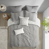 3 Piece Cotton Jacquard Comforter Set Gray Full/Queen B03596432