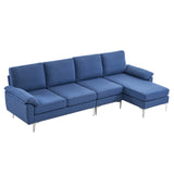 280 *140 *86cm L-Shaped Glossy With Iron Legs 4-Seater Indoor Modular Sofa Blue 39637308