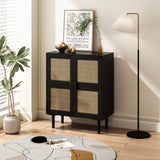 4-Doors Rattan Mesh Storage Cabinet, Sideboard with Eight Storage Spaces, for Entryway, Living Room, W757P198555