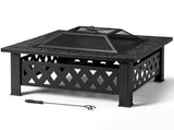 32 Inch Square Outdoor Wood Pit Table, Heavy Duty Wrought Iron Firepit with Pyramid 29225423