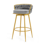 ZUN Swivel Counter Height Bar Stools Set of 2,31.5"Bar Height Stools with Hand-Woven Backrest & Gold N762P216979E