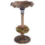 Bronze Standing Pedestal Birdbath and Feeder Combo with Solar Powered Lamp 91073086
