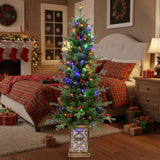 4FT Christmas Tree with 100 Multicolor LED Lights Pre-Lit Green Artificial Plant Pot Red Berries & 56233318