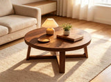 30 Inch Round Farmhouse Coffee with Pine Wood Legs, 2.6" Thicktop Stable X-Base Accent 01816248