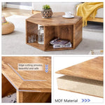 ZUN Hexagonal MDF coffee table, characteristic wood grain pattern stickers, multi-hole design to give W1512P271096