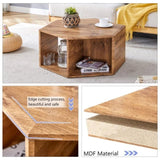 ZUN Hexagonal MDF coffee table, characteristic wood grain pattern stickers, multi-hole design to give W1512P271096