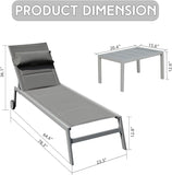 ZUN Outdoor Patio Chaise Lounge Set of 3, Aluminum Pool Lounge Chairs with Side Table and Wheels, W1859P172270