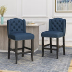 ZUN Vienna Contemporary Fabric Tufted Wingback 27 Inch Counter Stools, Set of 2, Navy Blue and Dark 64855.00NBLU