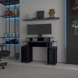 Blue Accents Minimalist Gaming Desk with Elevated Monitor Shelf B062P290272