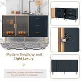 Modern Sideboard MDF Buffet Cabinet Marble Sticker Tabletop and Amber-yellow Tempered Glass Doors 88091024