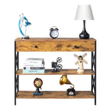 3 Tier Console Table Entryway with Drawer and 2 Open Storage, Industrial Sofa Table with Storage 15815889